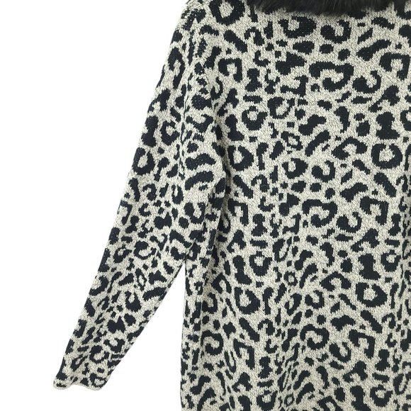 ii Sisters Leopard Print Open Front Long Cardigan Womens M Removable Collar NEW - Picture 14 of 16